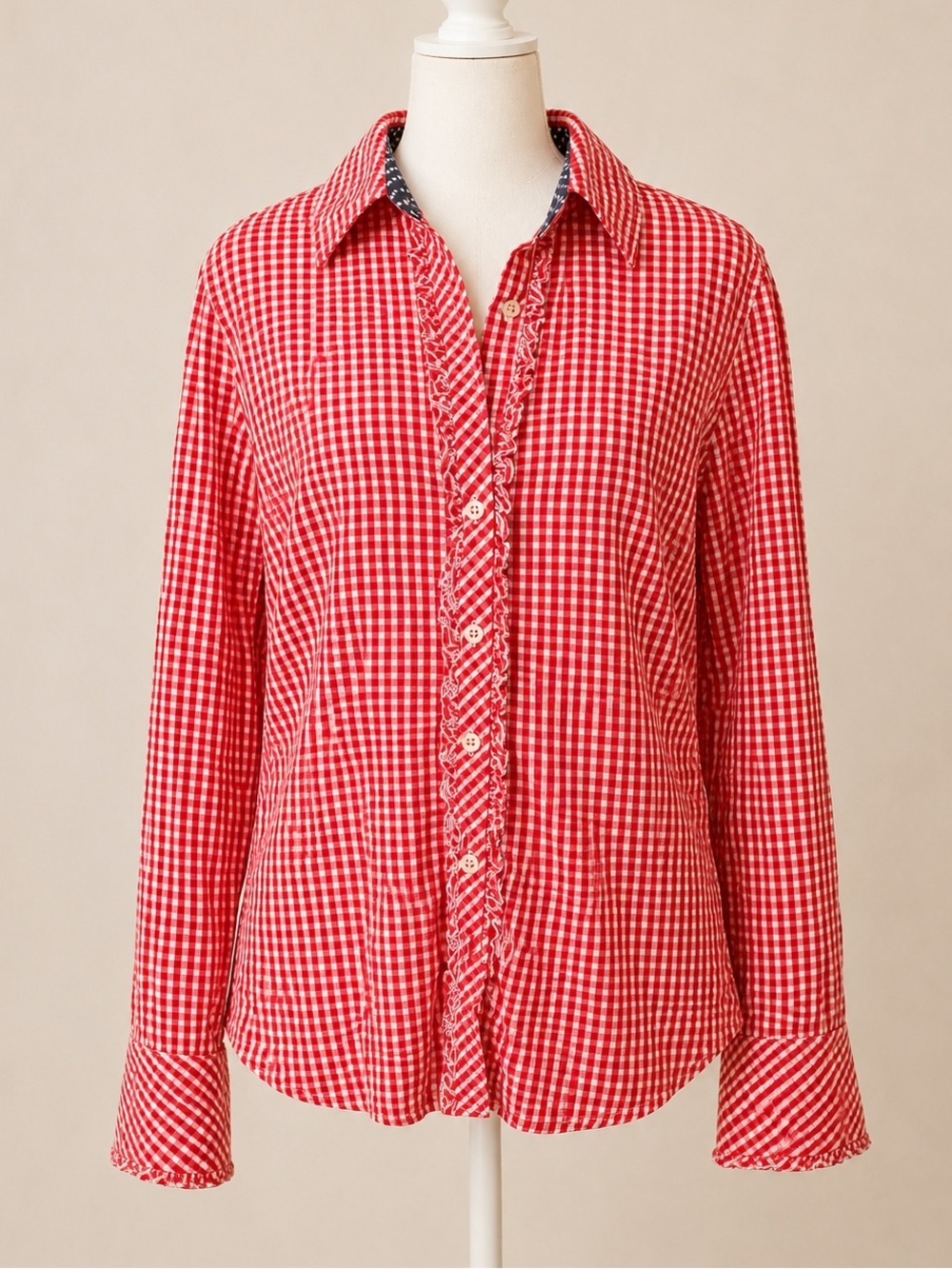 Lilly Pulitzer Red & White Preppy Gingham Ruffle Button Down Shirt Size 12